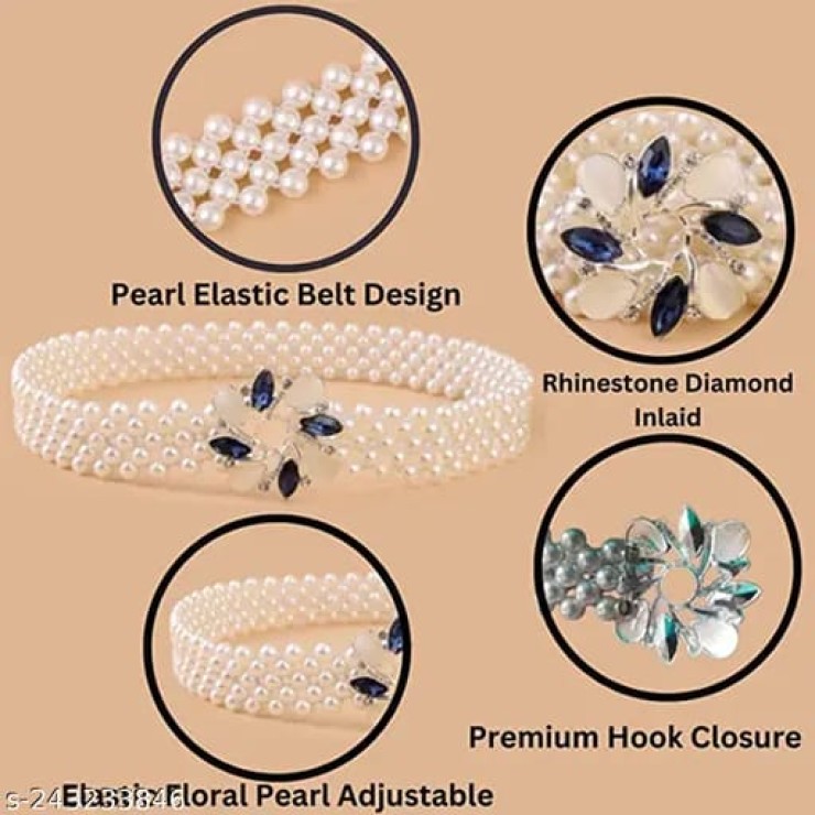 REDHORNS Rhinestone Elastic Saree Belt for Women Flower Design