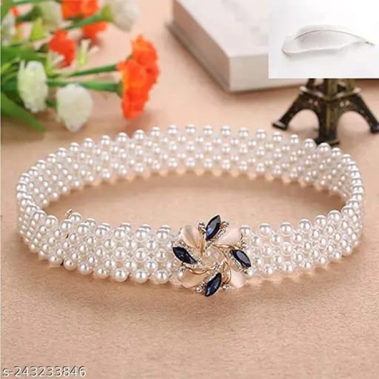 REDHORNS Rhinestone Elastic Saree Belt for Women Flower Design